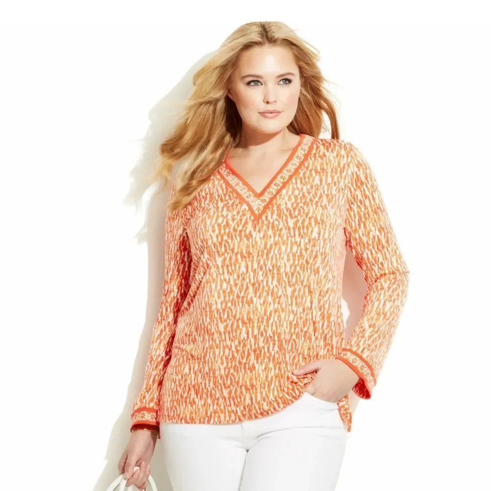 New! MICHAEL KORS Women's Plus Size Tunic Jersey Top Blouse Long Sleeves Size 0X